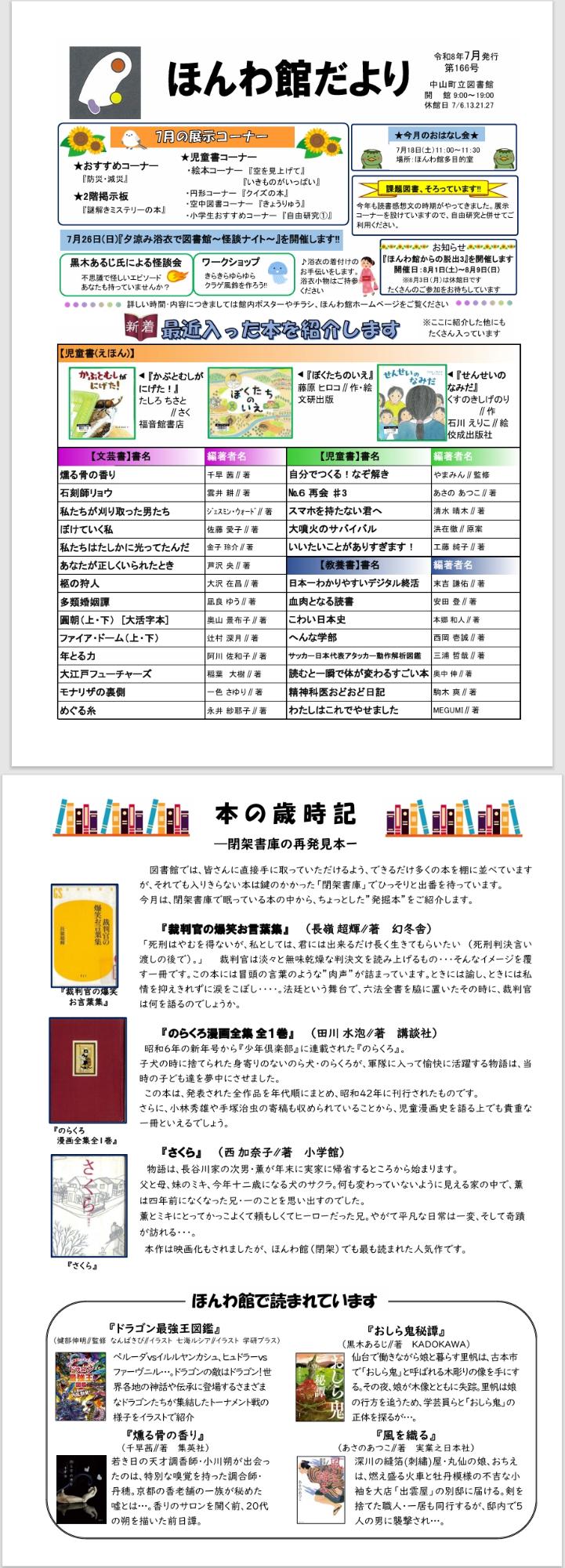 ほんわ館だより166号